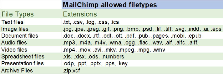 MailChimp allowed file types 2